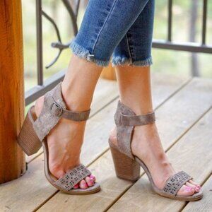 Lucky Brand Suede Taupe Block Heel